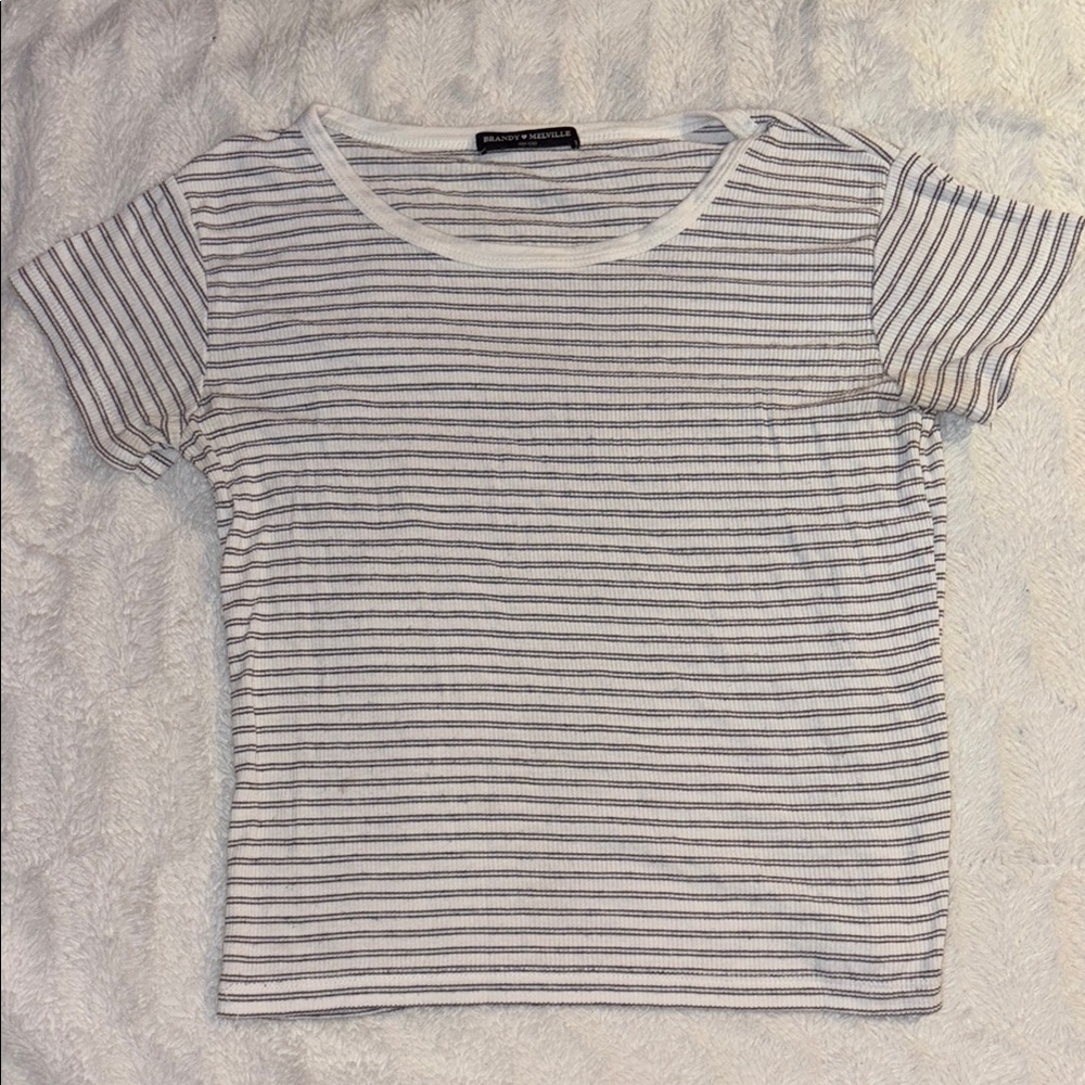 Brandy Melville White and Gray Fitted Crop Tee